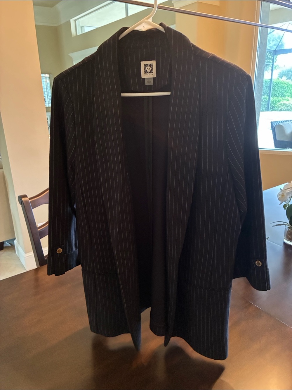 Anne Klein Pinstriped Black Shawl Collar Blazer
